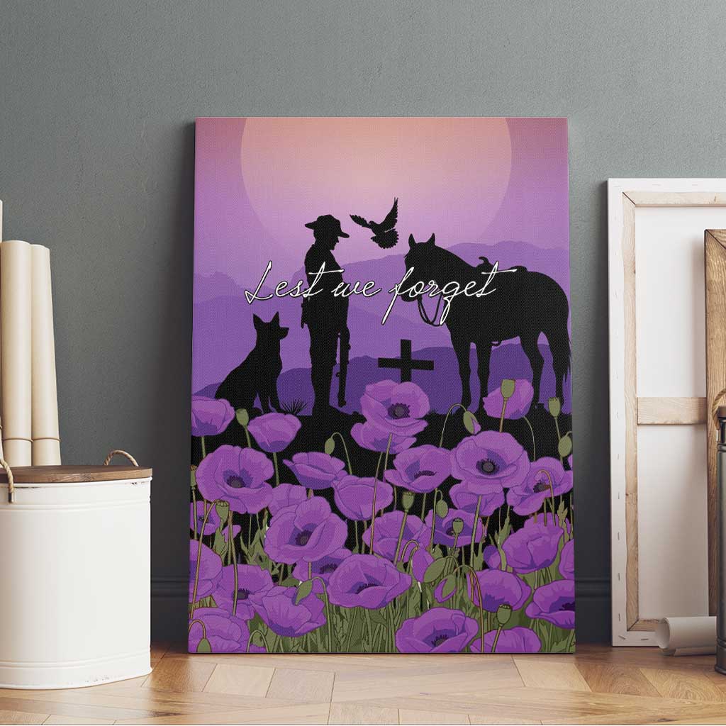 Australia ANZAC Animal Heroes Canvas Wall Art Purple Poppies