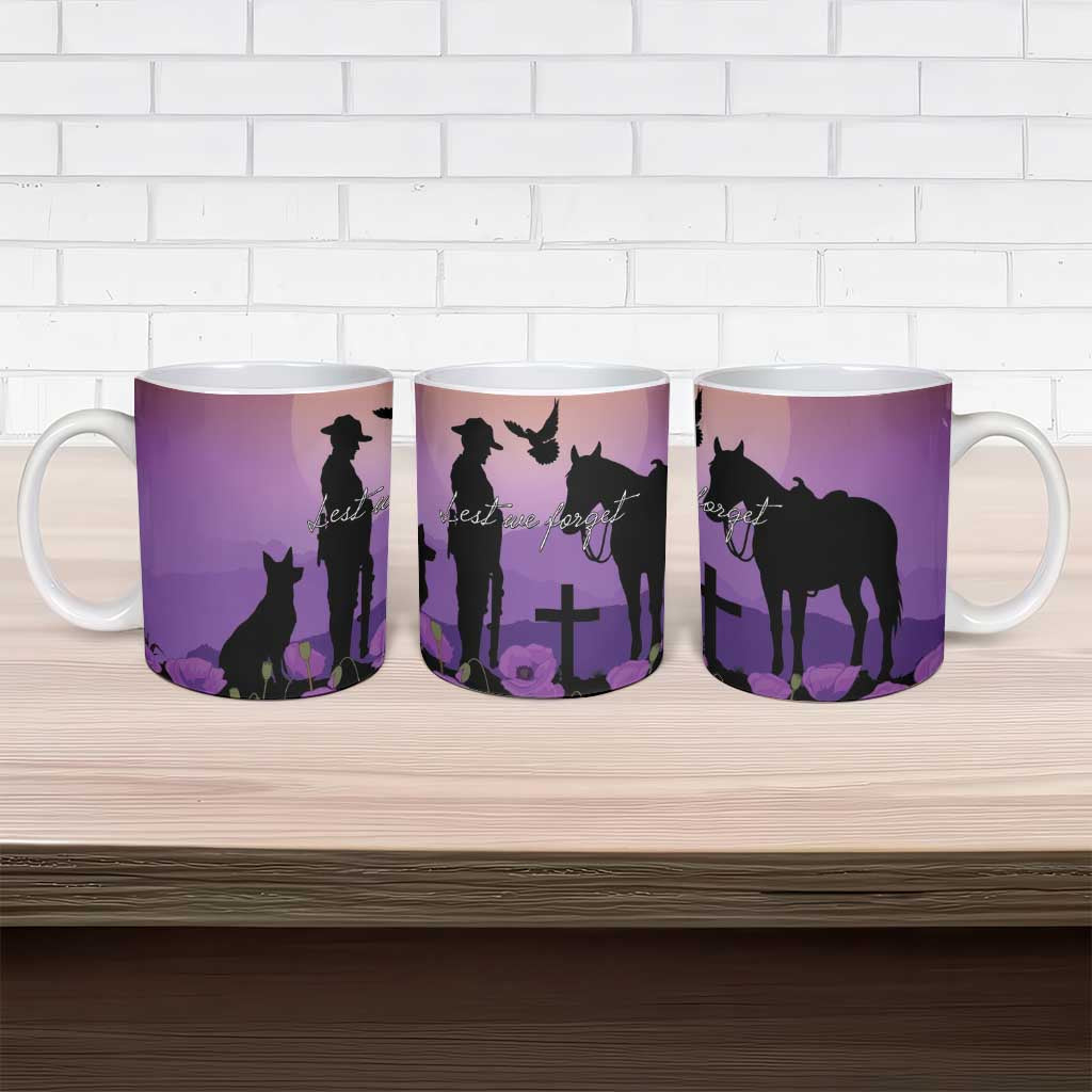 Australia ANZAC Animal Heroes Ceramic Mug Purple Poppies