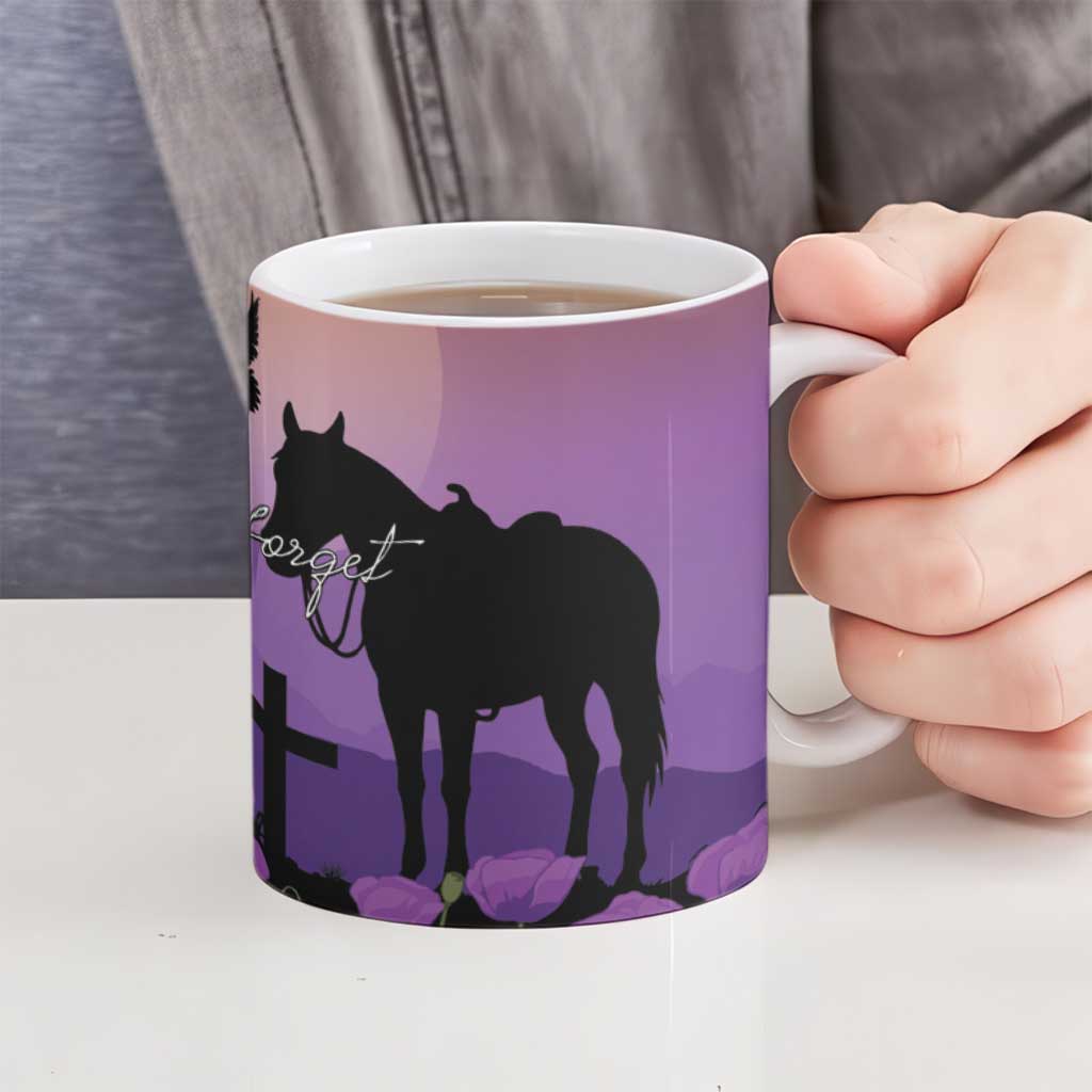 Australia ANZAC Animal Heroes Ceramic Mug Purple Poppies