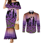 Australia ANZAC Animal Heroes Couples Matching Mermaid Dress and Long Sleeve Button Shirt Purple Poppies