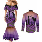 Australia ANZAC Animal Heroes Couples Matching Mermaid Dress and Long Sleeve Button Shirt Purple Poppies
