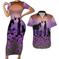 Australia ANZAC Animal Heroes Couples Matching Short Sleeve Bodycon Dress and Hawaiian Shirt Purple Poppies