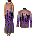 Australia ANZAC Animal Heroes Couples Matching Tank Maxi Dress and Long Sleeve Button Shirt Purple Poppies