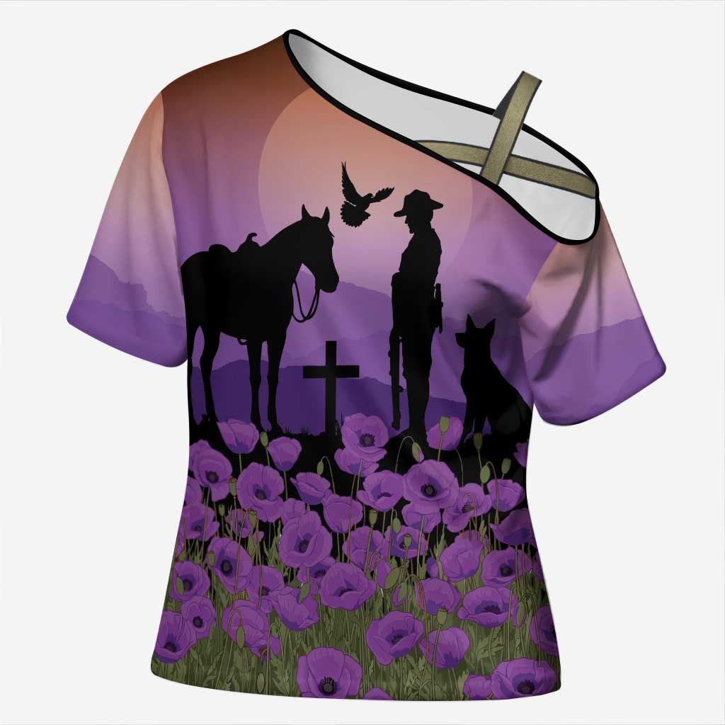 Australia ANZAC Animal Heroes Cross Shoulder Shirt Purple Poppies