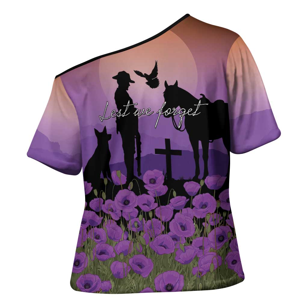 Australia ANZAC Animal Heroes Cross Shoulder Shirt Purple Poppies