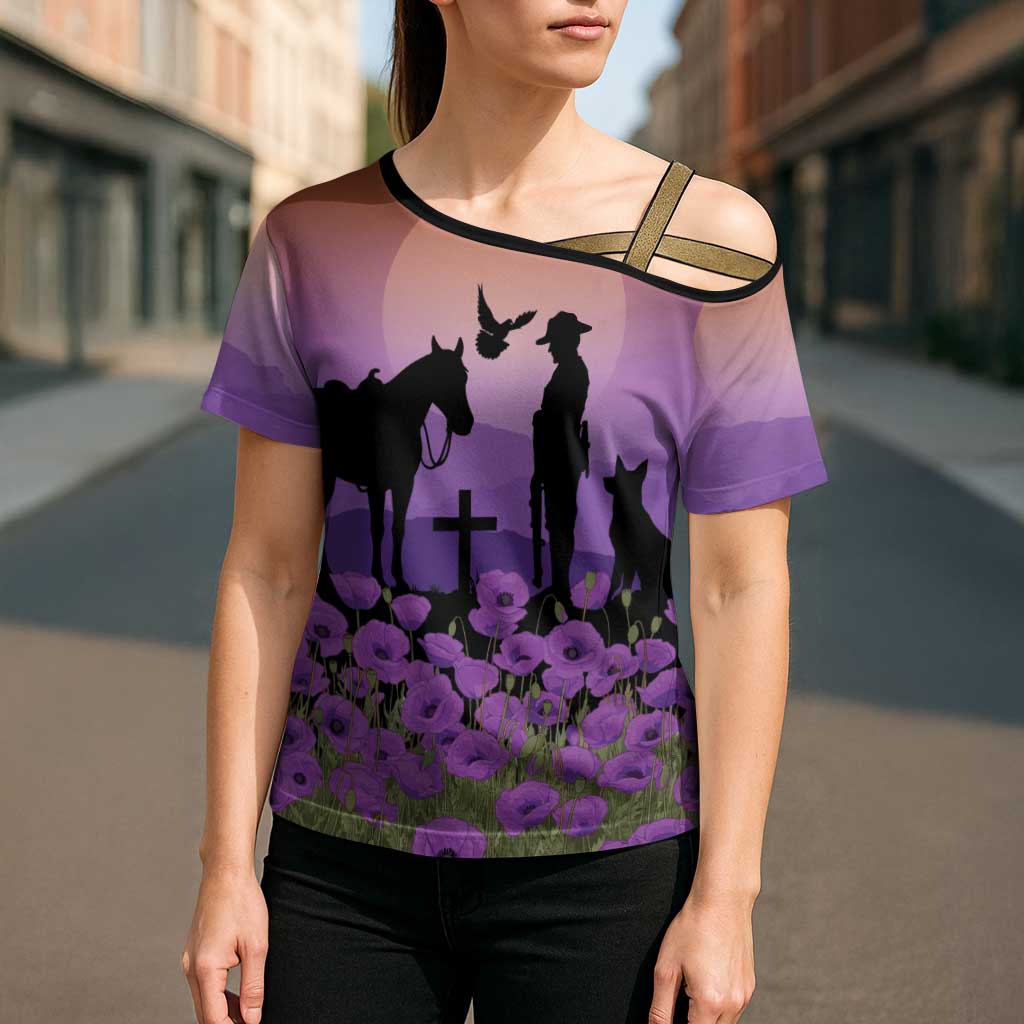 Australia ANZAC Animal Heroes Cross Shoulder Shirt Purple Poppies