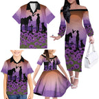 Australia ANZAC Animal Heroes Family Matching Off The Shoulder Long Sleeve Dress and Hawaiian Shirt Purple Poppies