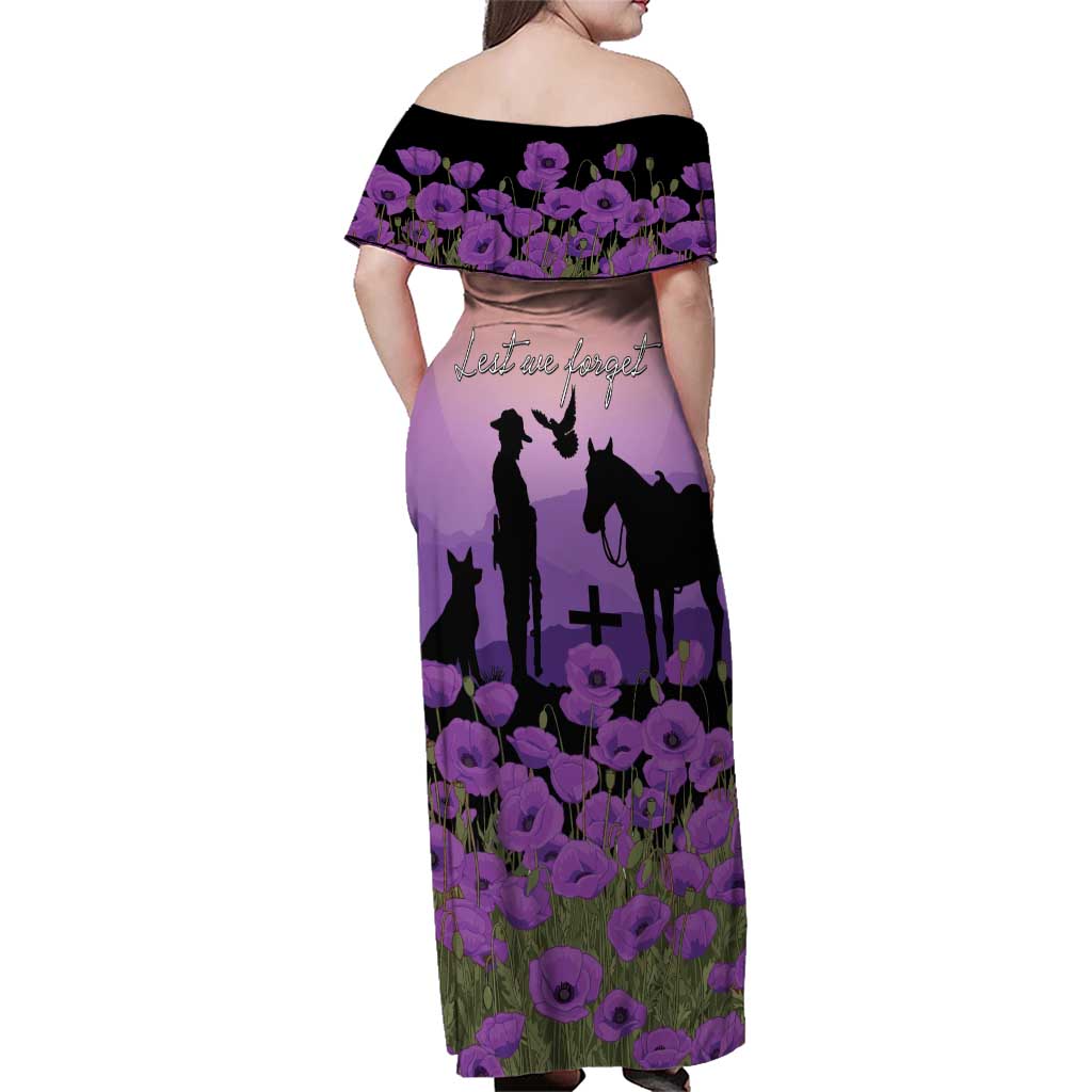 Australia ANZAC Animal Heroes Family Matching Off Shoulder Maxi Dress and Hawaiian Shirt Purple Poppies