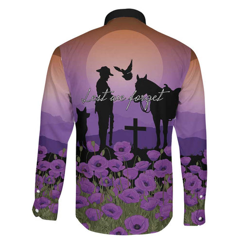 Australia ANZAC Animal Heroes Family Matching Off Shoulder Short Dress and Hawaiian Shirt Purple Poppies