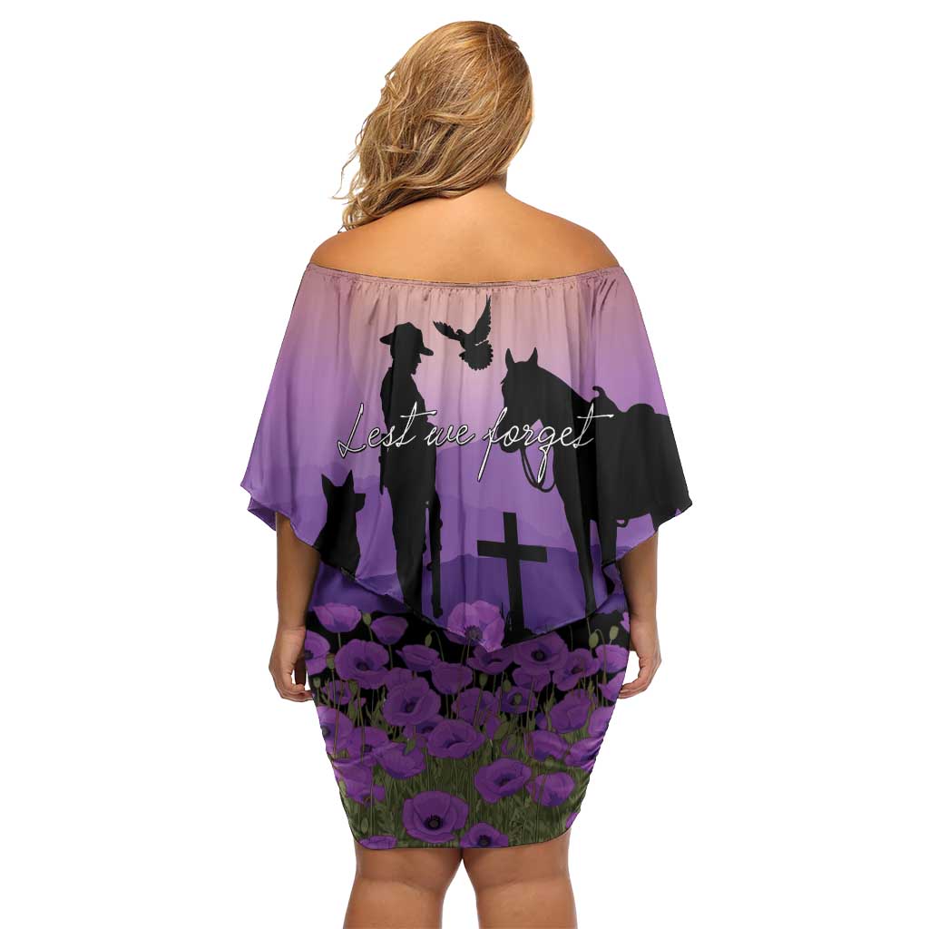 Australia ANZAC Animal Heroes Family Matching Off Shoulder Short Dress and Hawaiian Shirt Purple Poppies