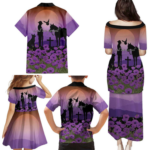 Australia ANZAC Animal Heroes Family Matching Puletasi and Hawaiian Shirt Purple Poppies