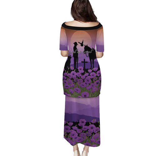 Australia ANZAC Animal Heroes Family Matching Puletasi and Hawaiian Shirt Purple Poppies