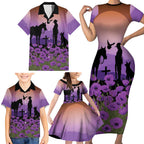Australia ANZAC Animal Heroes Family Matching Short Sleeve Bodycon Dress and Hawaiian Shirt Purple Poppies