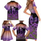Australia ANZAC Animal Heroes Family Matching Short Sleeve Bodycon Dress and Hawaiian Shirt Purple Poppies