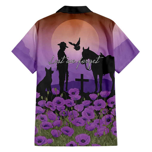 Australia ANZAC Animal Heroes Family Matching Short Sleeve Bodycon Dress and Hawaiian Shirt Purple Poppies