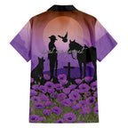 Australia ANZAC Animal Heroes Family Matching Summer Maxi Dress and Hawaiian Shirt Purple Poppies