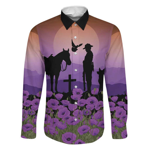 Australia ANZAC Animal Heroes Family Matching Summer Maxi Dress and Hawaiian Shirt Purple Poppies