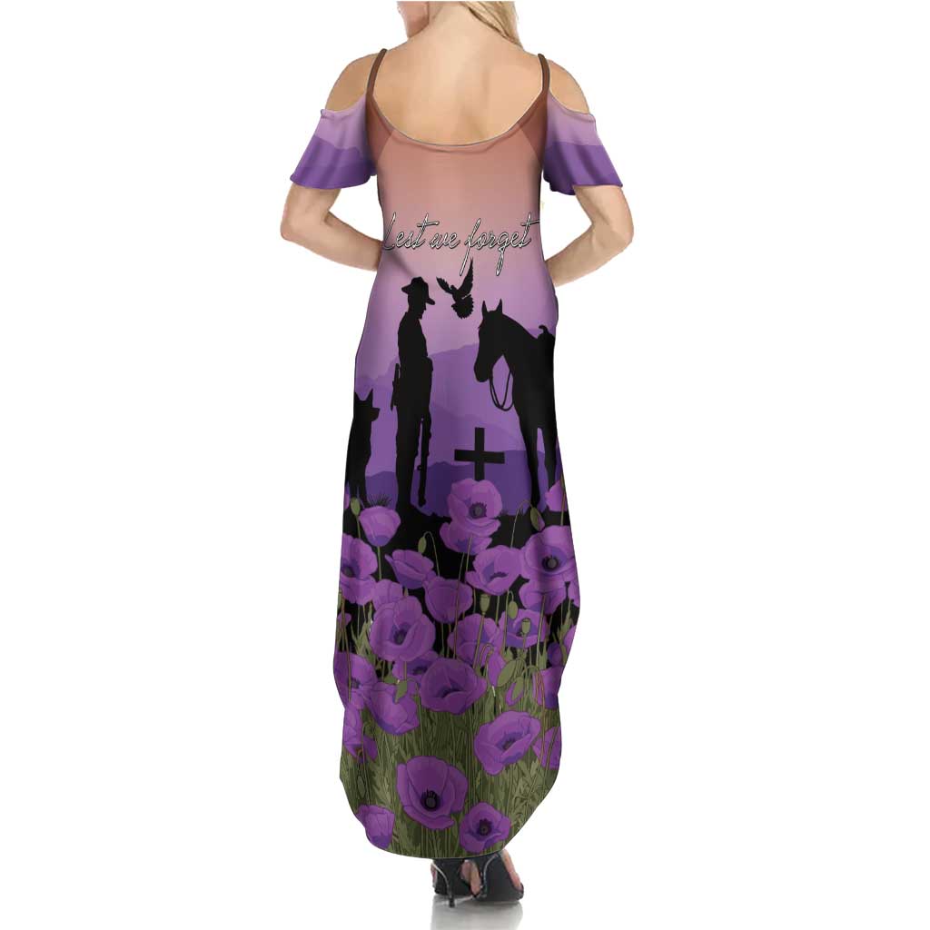 Australia ANZAC Animal Heroes Family Matching Summer Maxi Dress and Hawaiian Shirt Purple Poppies