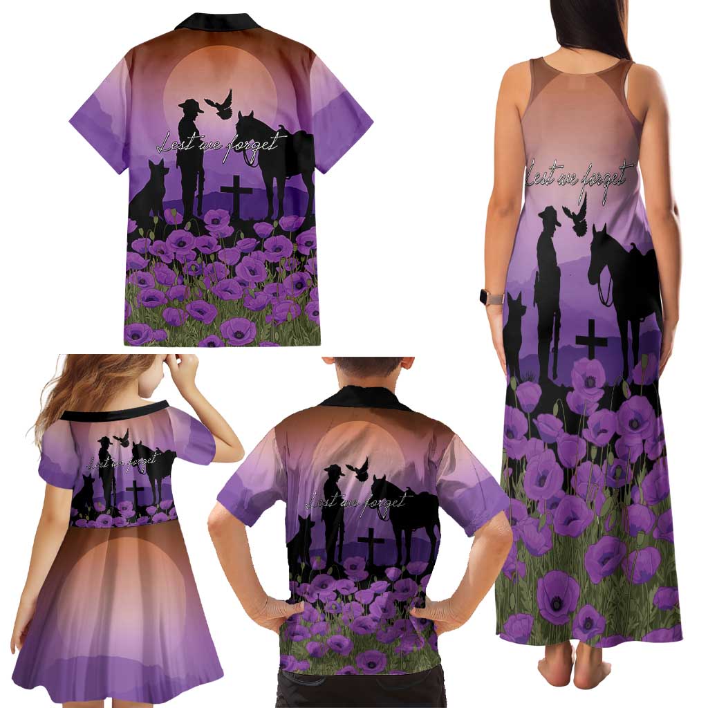 Australia ANZAC Animal Heroes Family Matching Tank Maxi Dress and Hawaiian Shirt Purple Poppies