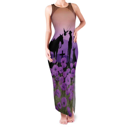 Australia ANZAC Animal Heroes Family Matching Tank Maxi Dress and Hawaiian Shirt Purple Poppies