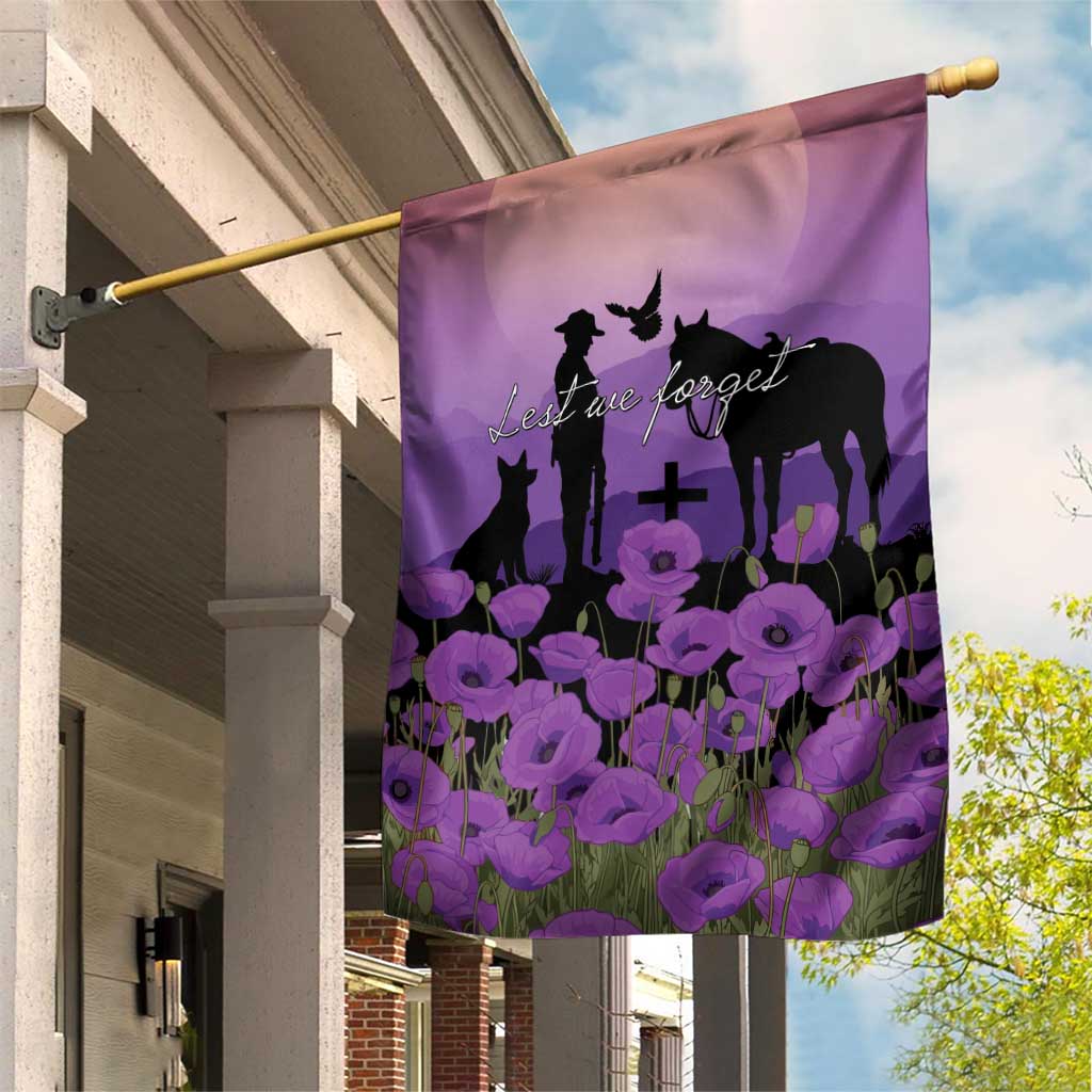 Australia ANZAC Animal Heroes Garden Flag Purple Poppies