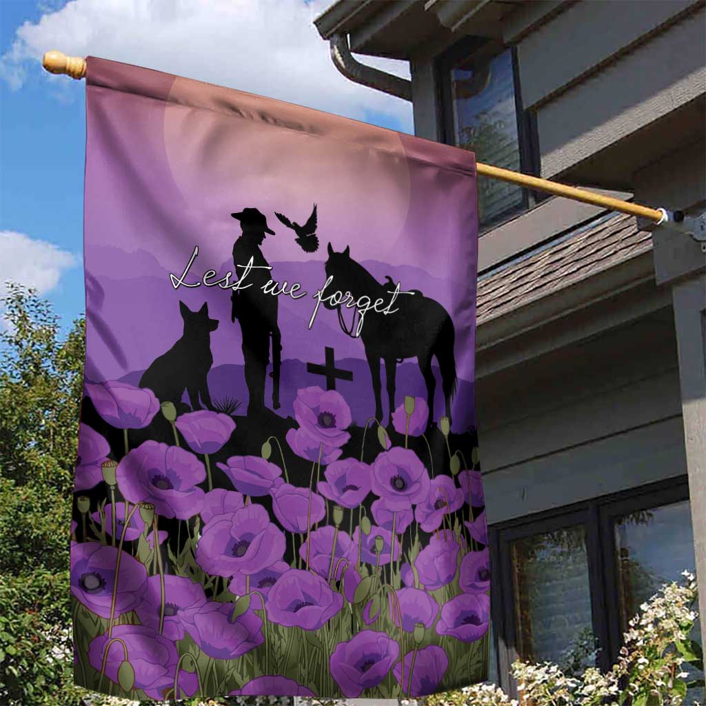 Australia ANZAC Animal Heroes Garden Flag Purple Poppies