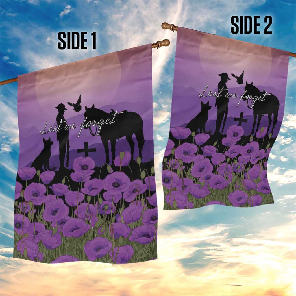 Australia ANZAC Animal Heroes Garden Flag Purple Poppies
