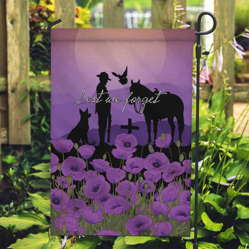 Australia ANZAC Animal Heroes Garden Flag Purple Poppies