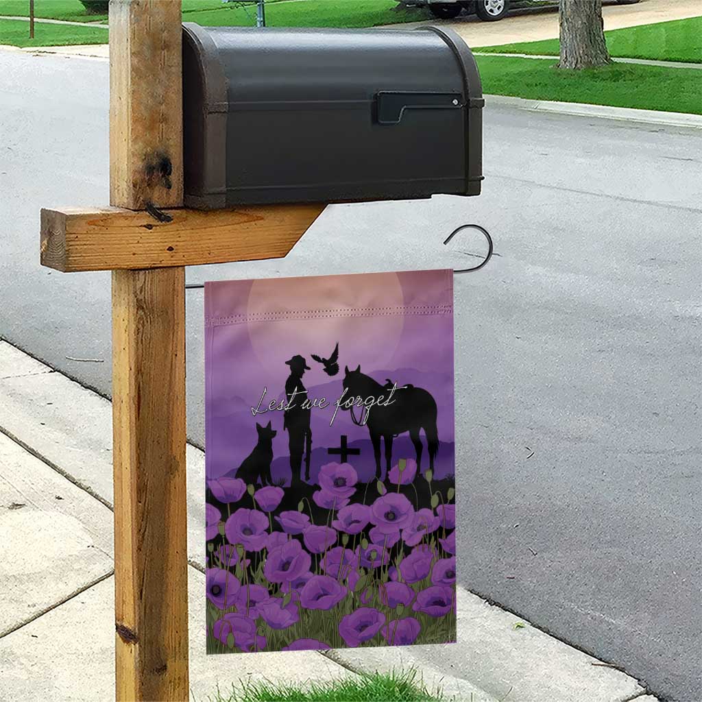 Australia ANZAC Animal Heroes Garden Flag Purple Poppies