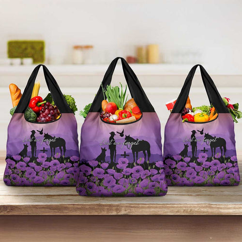 Australia ANZAC Animal Heroes Grocery Bag Purple Poppies