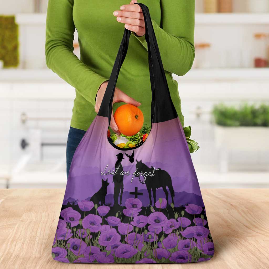 Australia ANZAC Animal Heroes Grocery Bag Purple Poppies