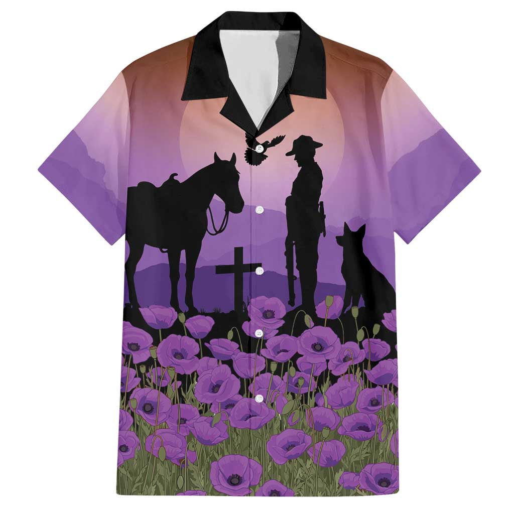 Australia ANZAC Animal Heroes Hawaiian Shirt Purple Poppies