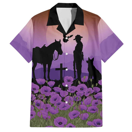 Australia ANZAC Animal Heroes Hawaiian Shirt Purple Poppies