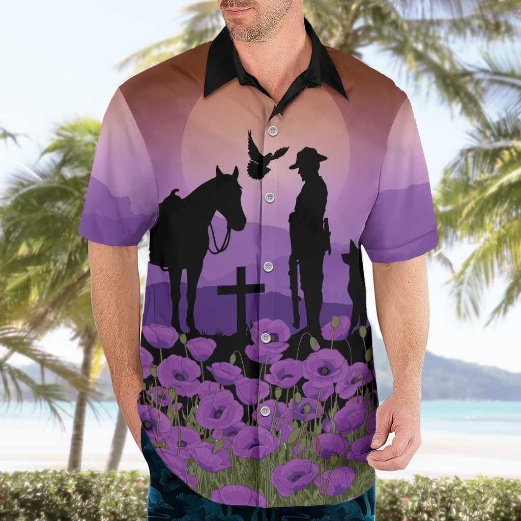 Australia ANZAC Animal Heroes Hawaiian Shirt Purple Poppies