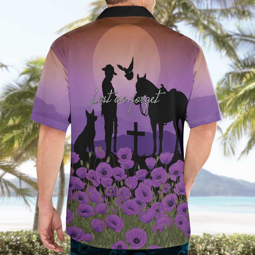 Australia ANZAC Animal Heroes Hawaiian Shirt Purple Poppies