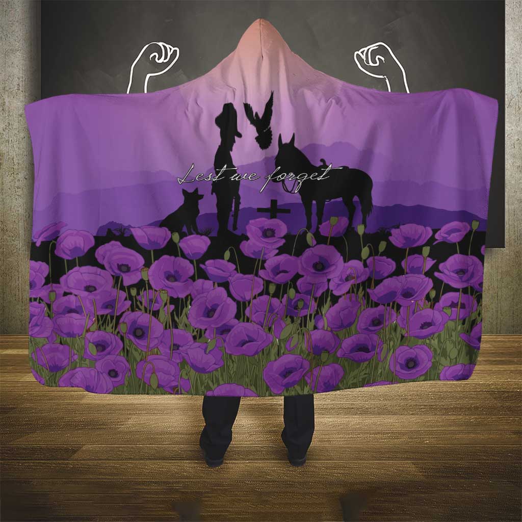 Australia ANZAC Animal Heroes Hooded Blanket Purple Poppies