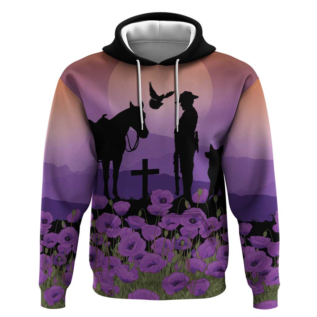Australia ANZAC Animal Heroes Hoodie Purple Poppies