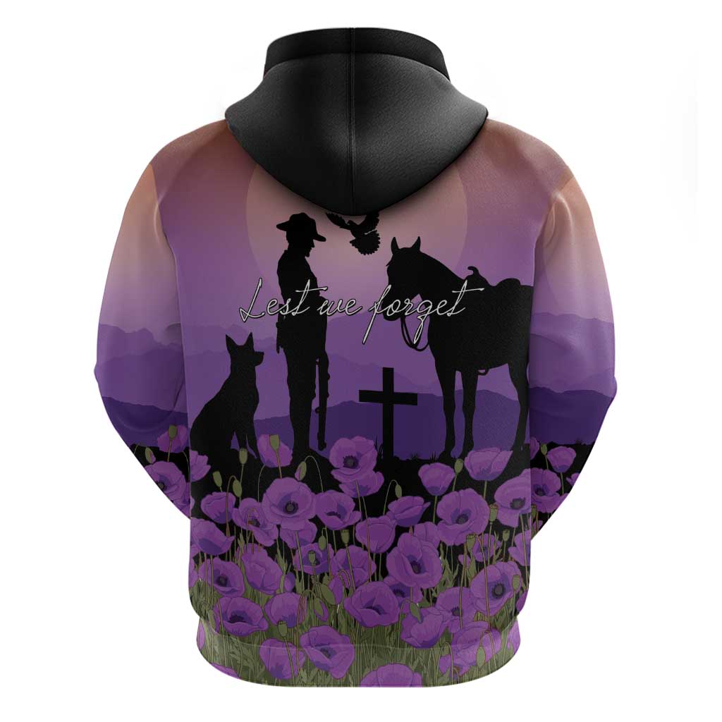 Australia ANZAC Animal Heroes Hoodie Purple Poppies