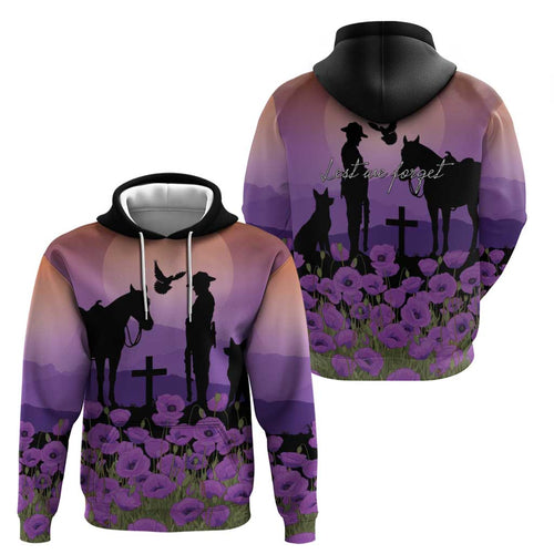 Australia ANZAC Animal Heroes Hoodie Purple Poppies