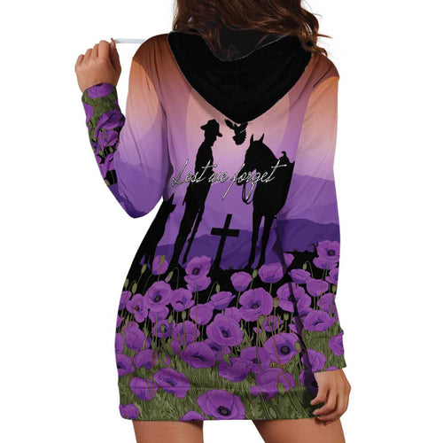 Australia ANZAC Animal Heroes Hoodie Dress Purple Poppies
