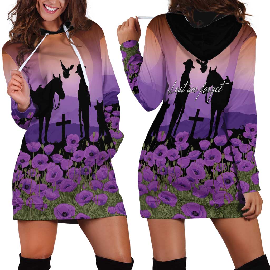 Australia ANZAC Animal Heroes Hoodie Dress Purple Poppies