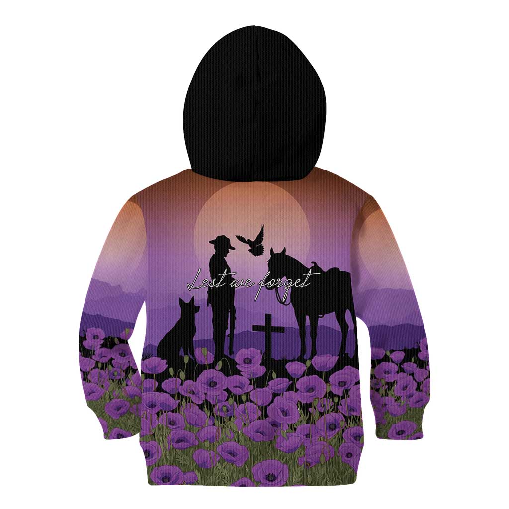 Australia ANZAC Animal Heroes Kid Hoodie Purple Poppies
