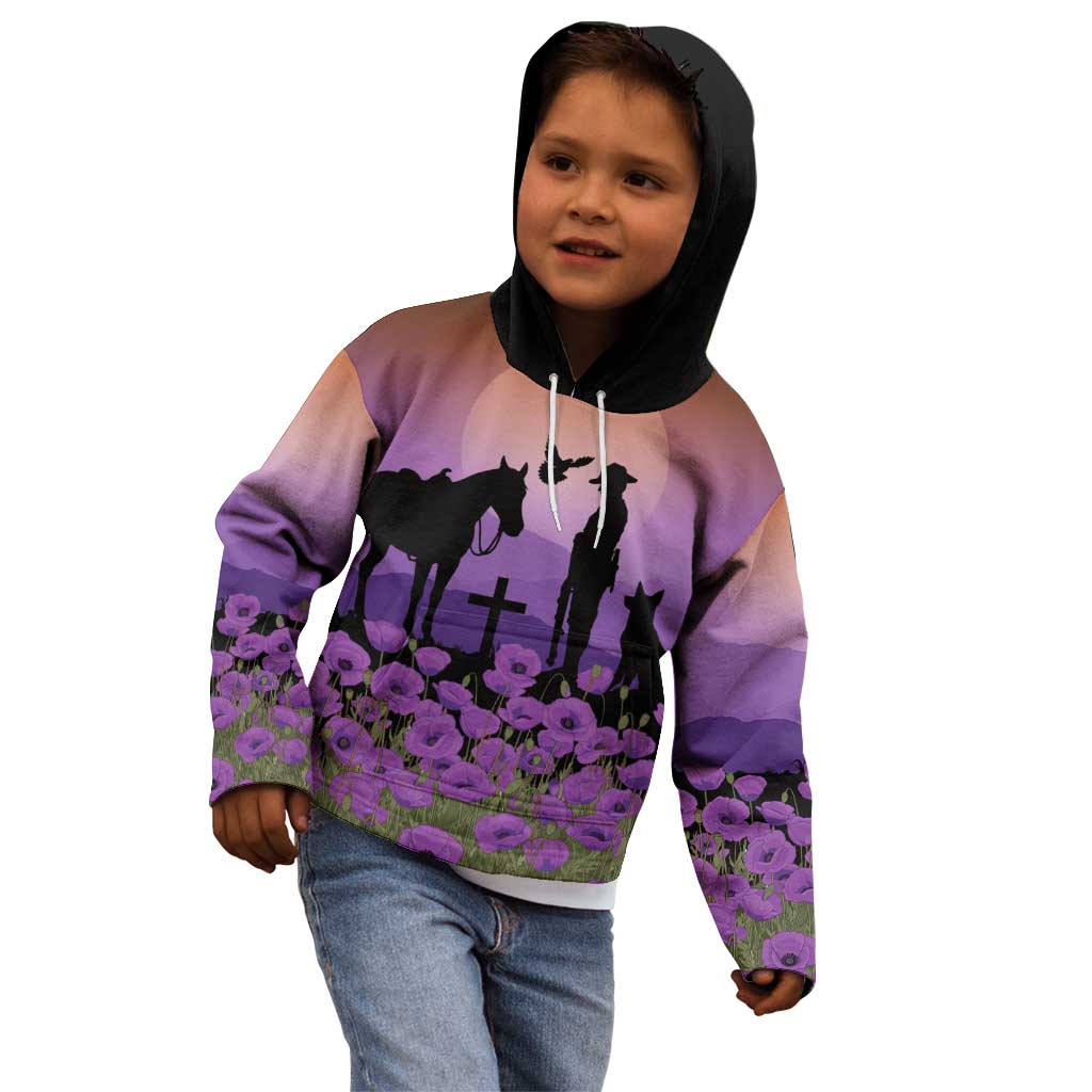 Australia ANZAC Animal Heroes Kid Hoodie Purple Poppies