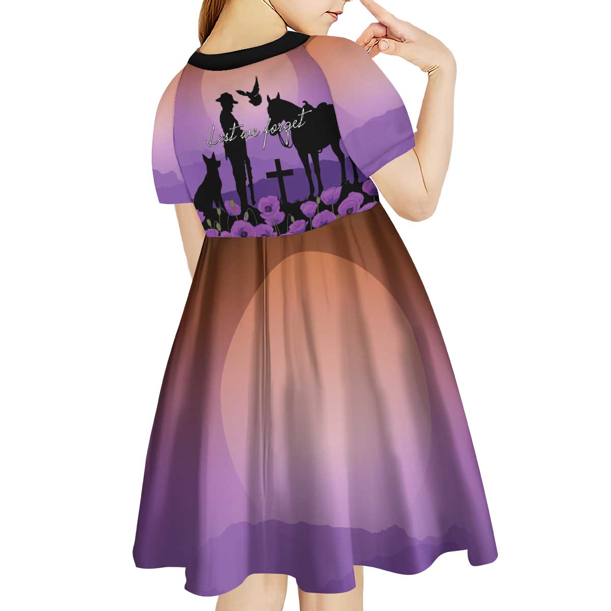 Australia ANZAC Animal Heroes Kid Short Sleeve Dress Purple Poppies