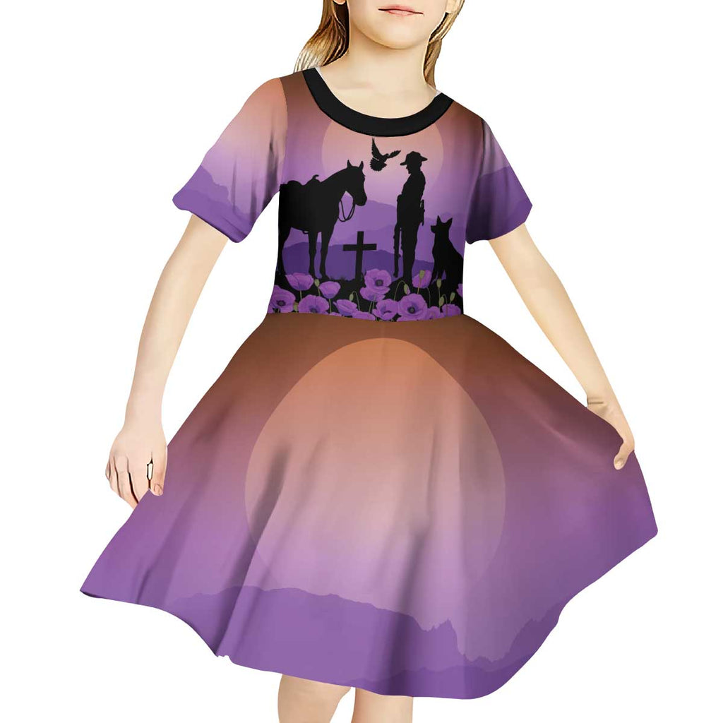 Australia ANZAC Animal Heroes Kid Short Sleeve Dress Purple Poppies