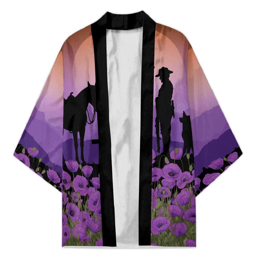 Australia ANZAC Animal Heroes Kimono Purple Poppies