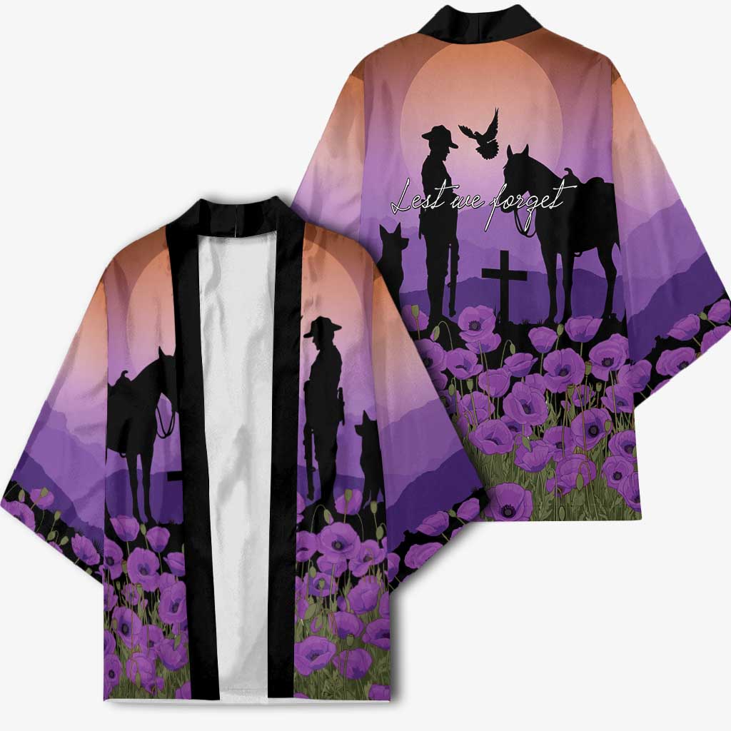 Australia ANZAC Animal Heroes Kimono Purple Poppies