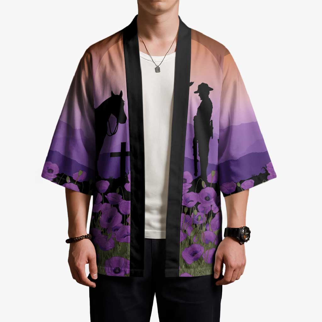 Australia ANZAC Animal Heroes Kimono Purple Poppies
