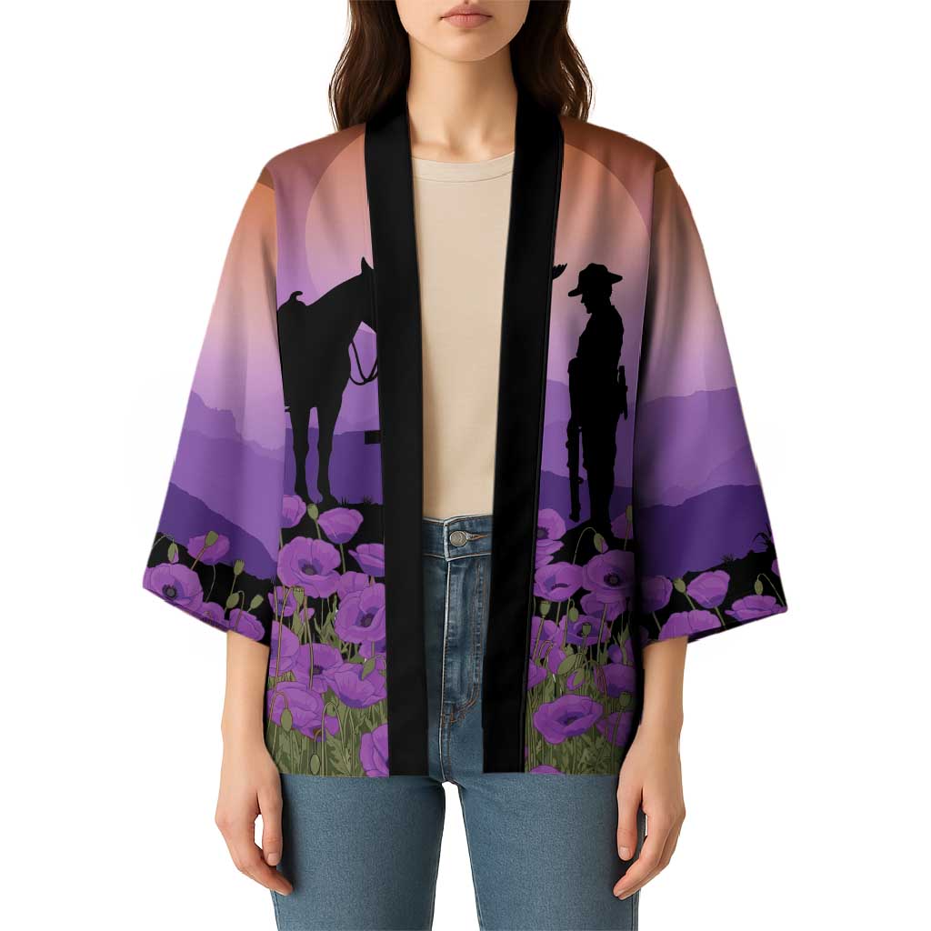 Australia ANZAC Animal Heroes Kimono Purple Poppies