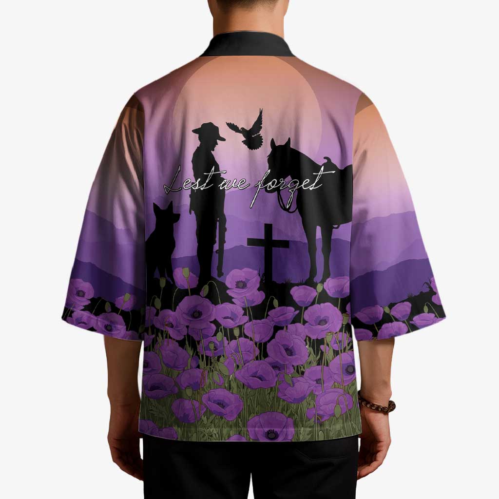 Australia ANZAC Animal Heroes Kimono Purple Poppies